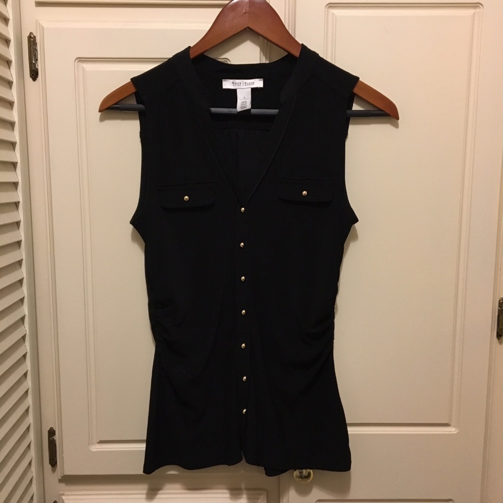 WHBM Sleeveless Vneck Shell Top - Black